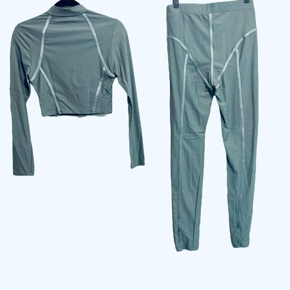 Cherry Mellow 2pc Jacket & Leggings Set Sz Large Gray 1/2 Zip Mock Neck Piping - Picture 2 of 7
